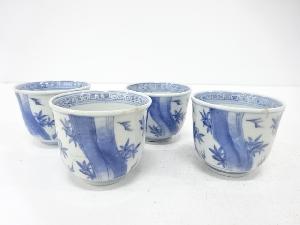 古伊万里　染付　花　蕎麦猪口　4客揃